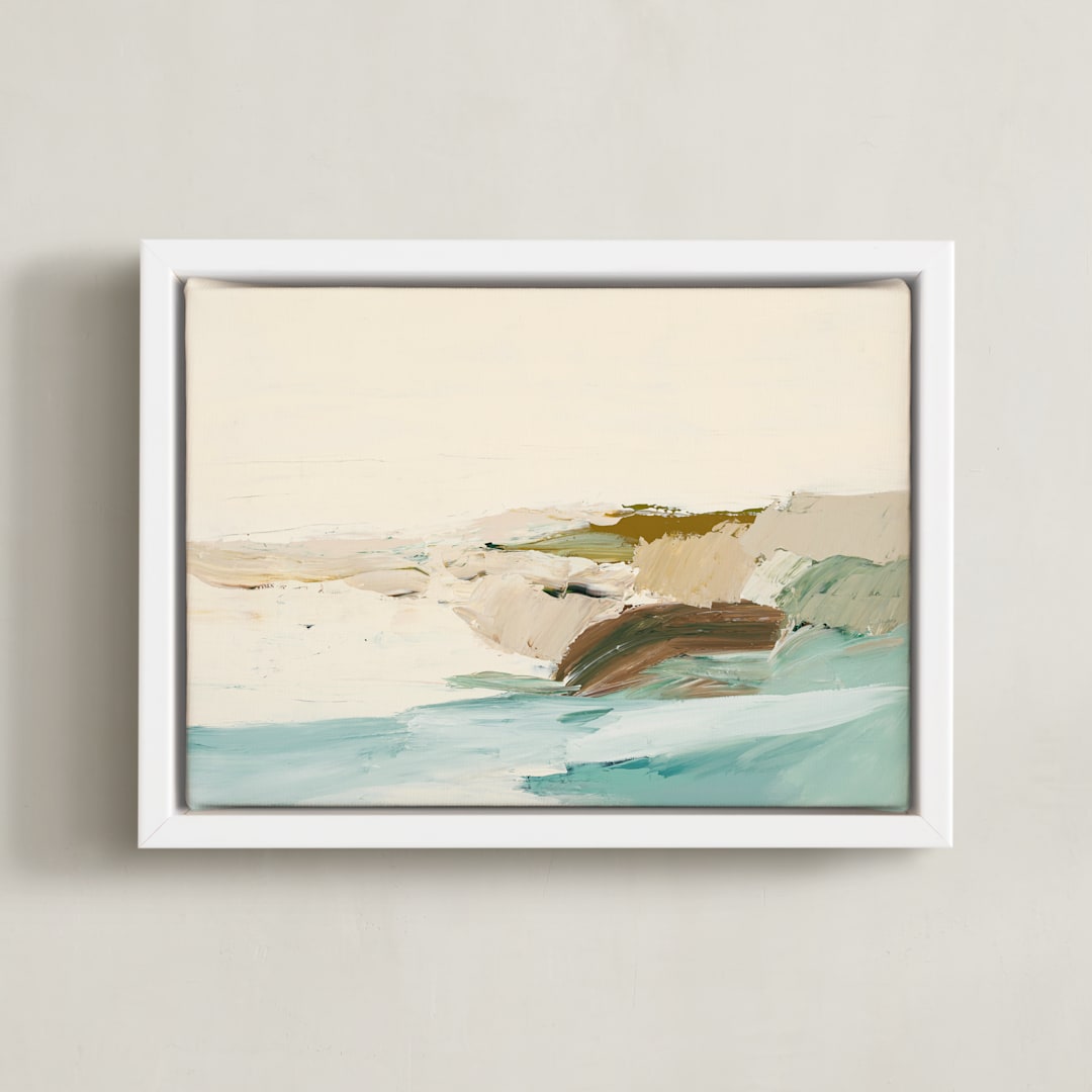 "Tidepools" - Art Print in Creamy Yellow Beige by Caryn Owen - Framed Canvas