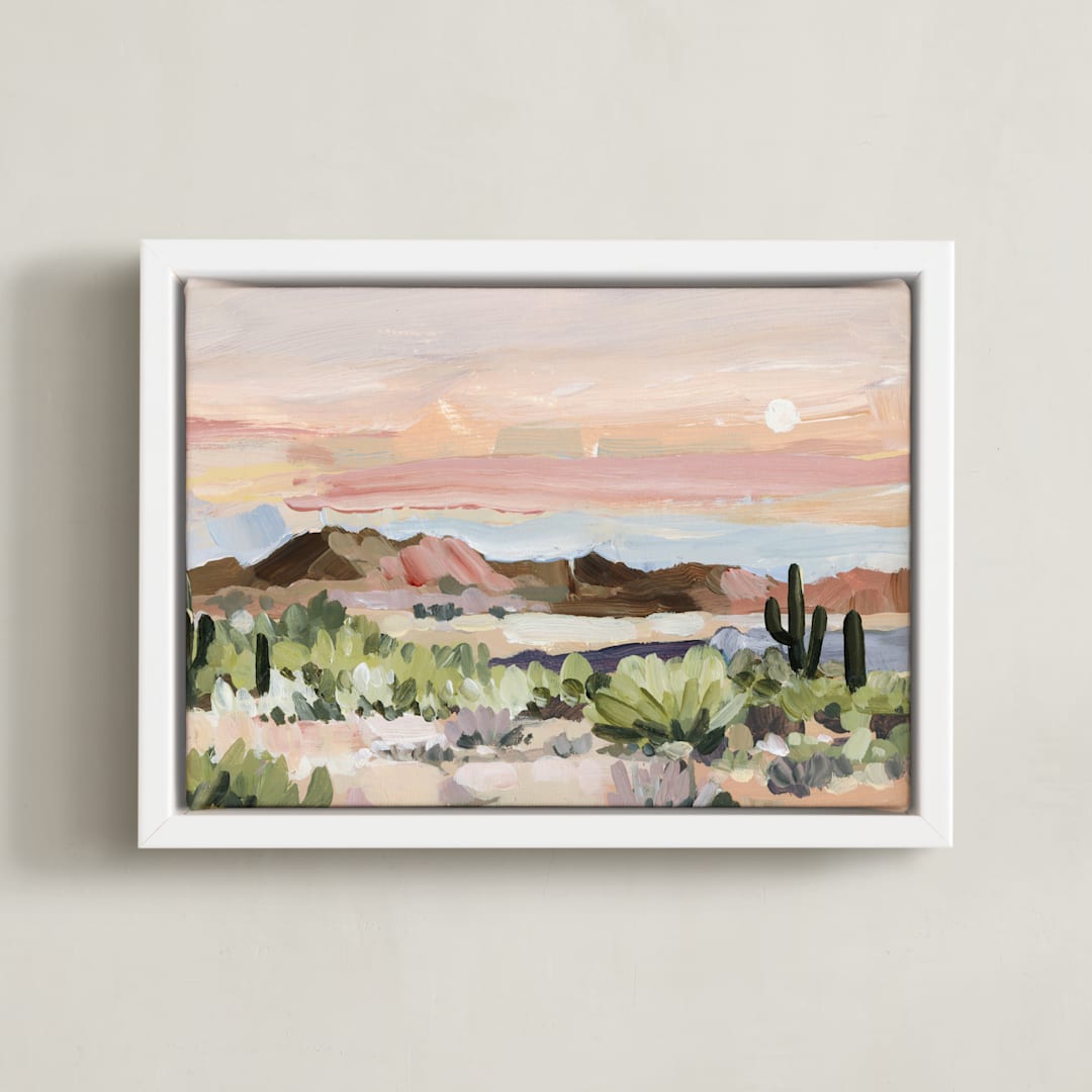 "Arizona Desert Sunset" - Art Print in Dusty Rose by Shina Choi - Framed Canvas