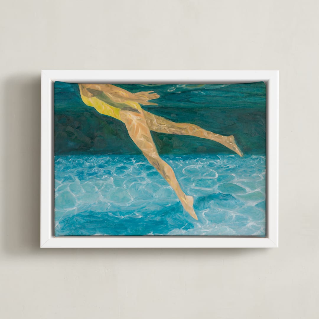 "Submerge II" - Art Print in Underwater Deep Blue by Debra Butler - Framed Canvas