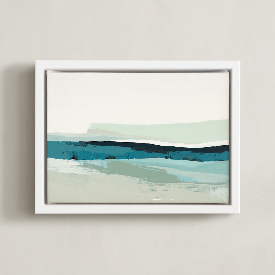 "Foggy Seascape" - Art Print in Deep Turquoise Blue by Caryn Owen - Framed Canvas