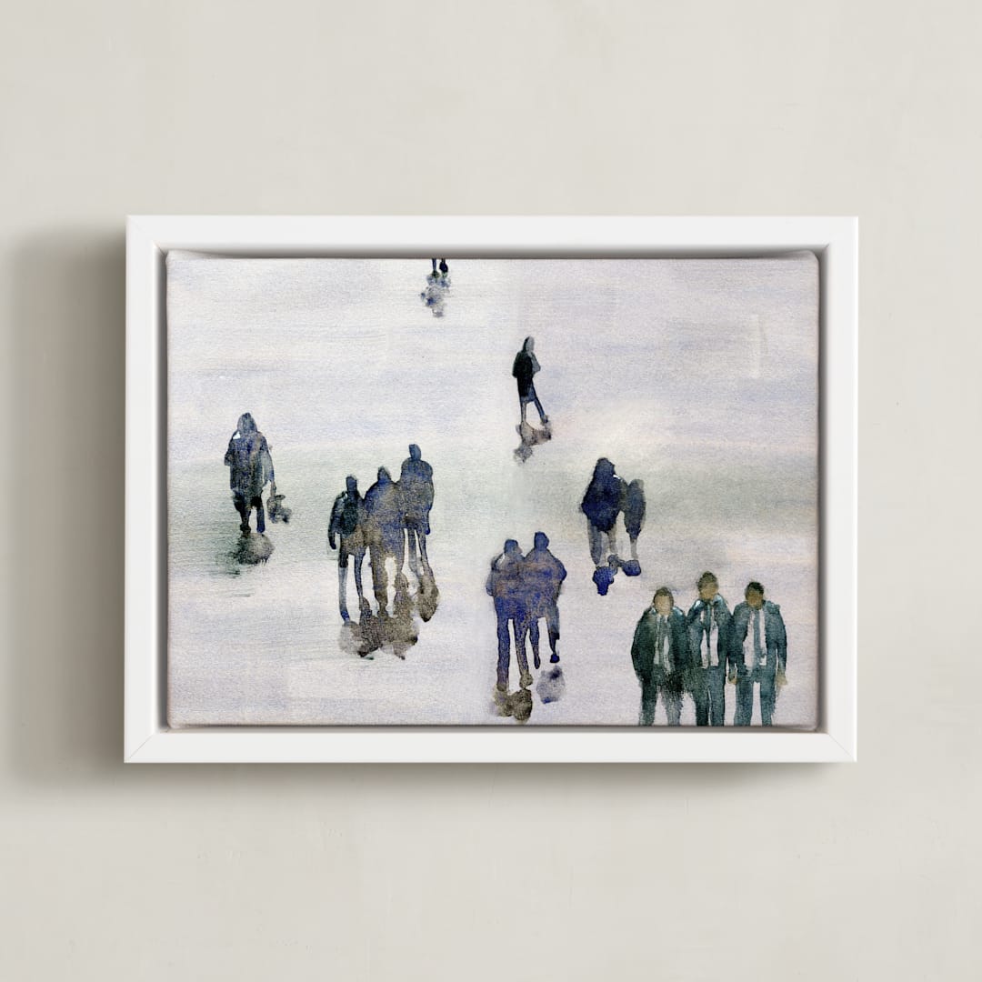"In the crowd" - Art Print in blue petrol by Lulaloo - Framed Canvas