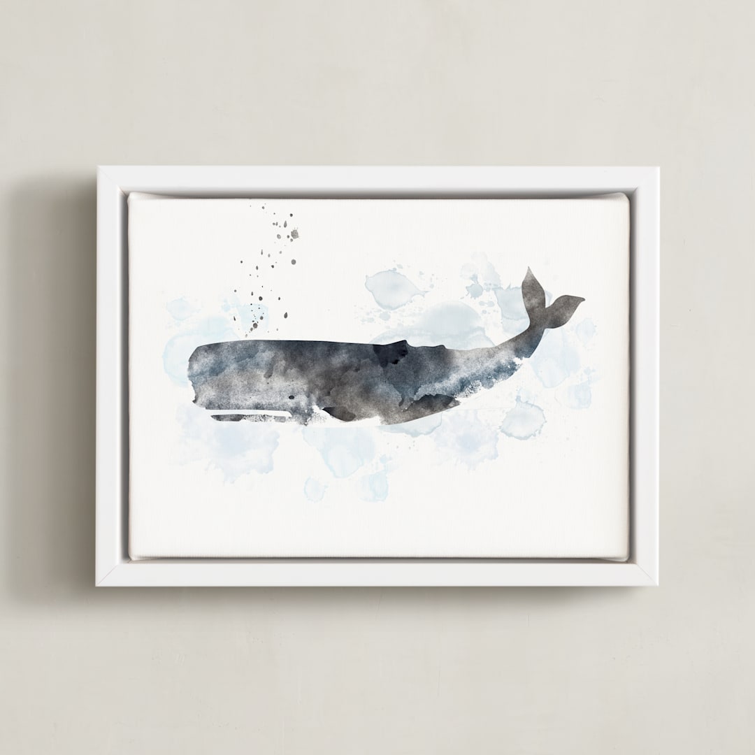 "Whale Series One" - Art Print in charcoal grey by Shirley Lin Schneider - Framed Canvas