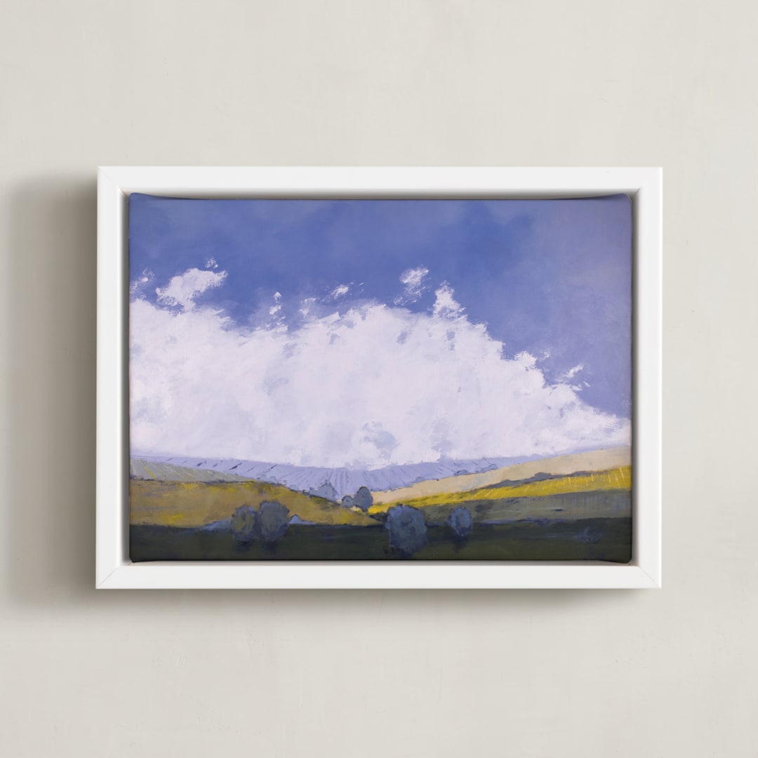 "Midwestern Fields" - Art Print in Stormy Blue by Kara Schlabaugh - Framed Canvas