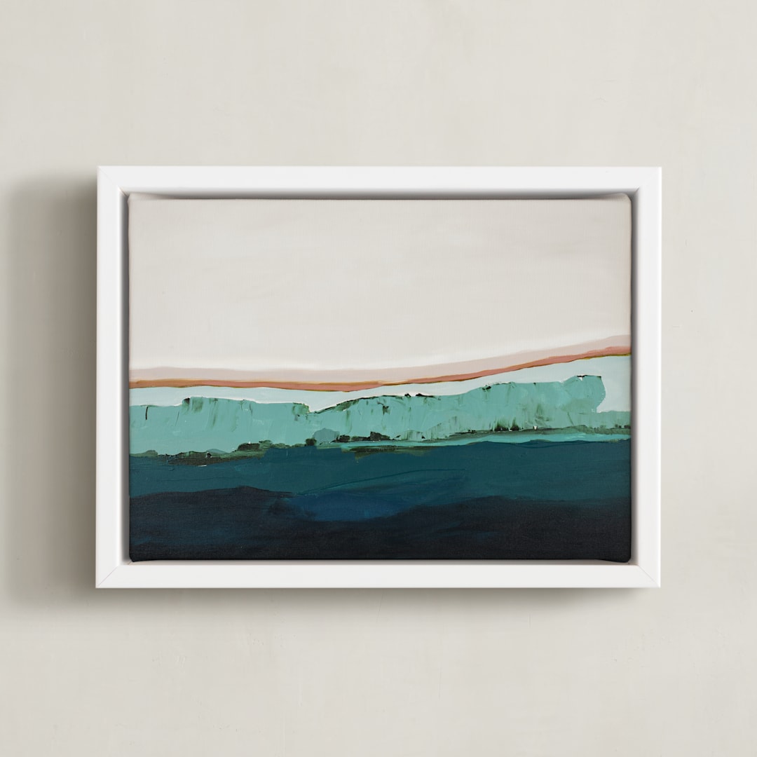 "Coastal Bluff" - Art Print in turquoise blue by Caryn Owen - Framed Canvas