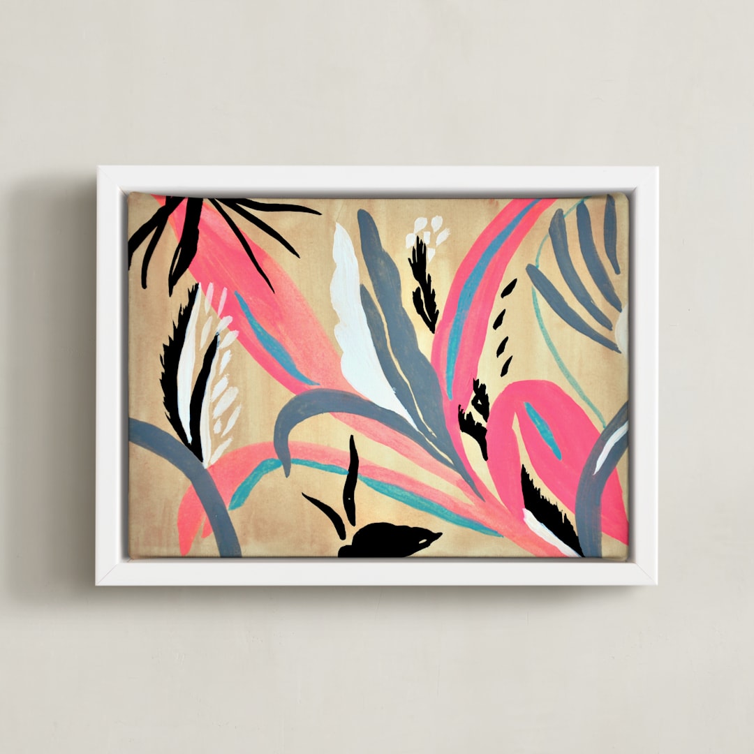 "Pink foliage" - Art Print in bright pink by FERNANDA MARTINEZ - Framed Canvas