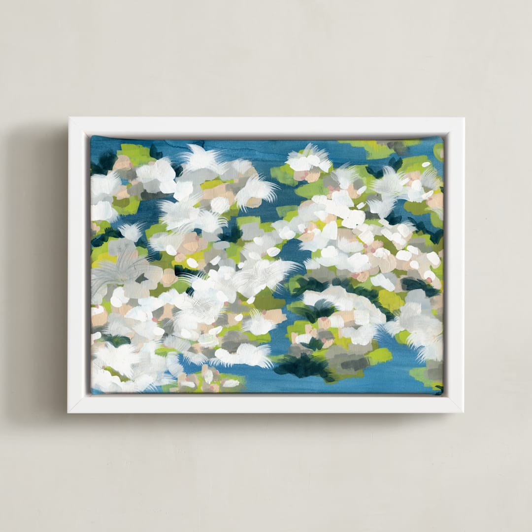"Verdant" - Art Print in Ocean Blue by Denise Wong - Framed Canvas