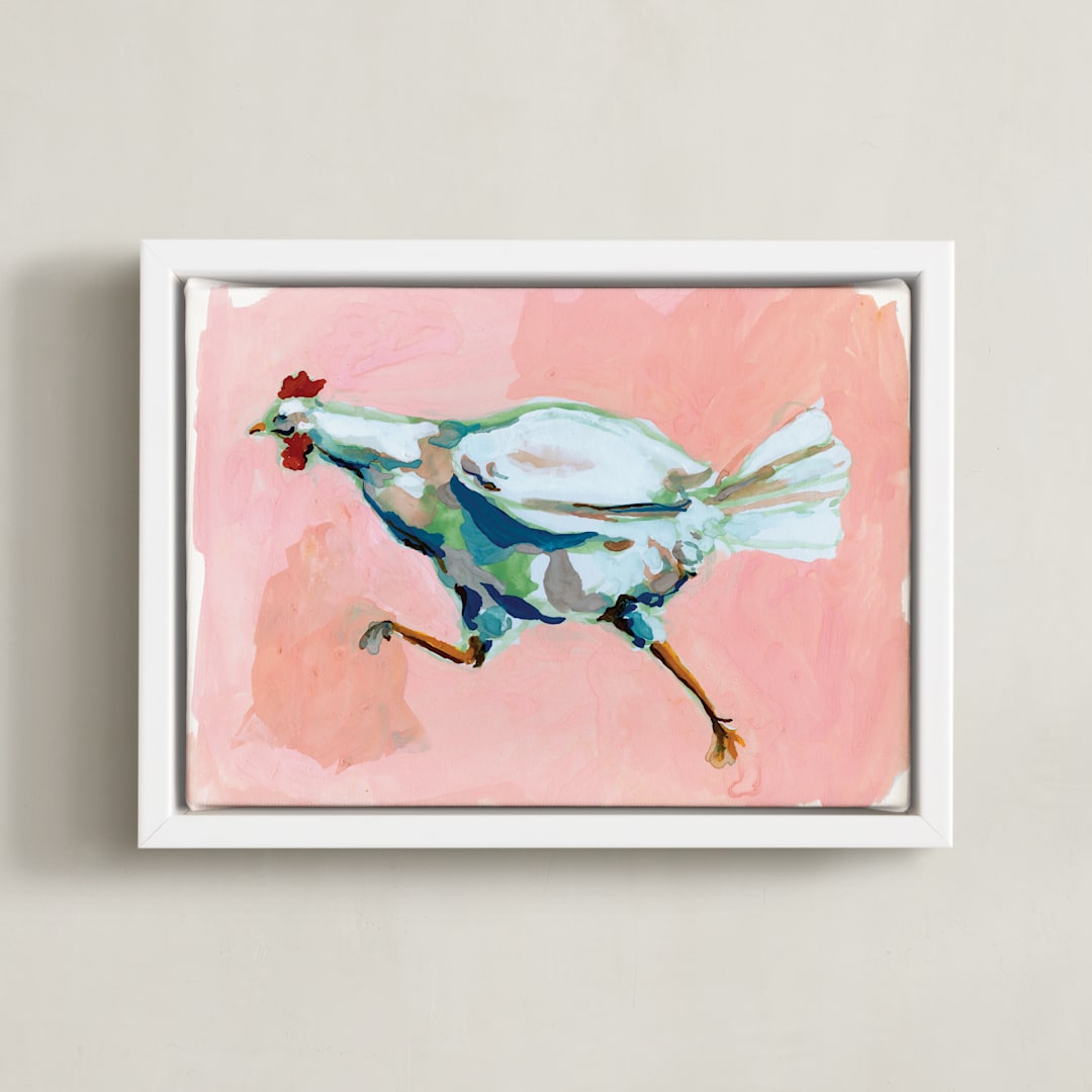 "Chicken Run" - Art Print in blossom by Betty Hatchett - Framed Canvas