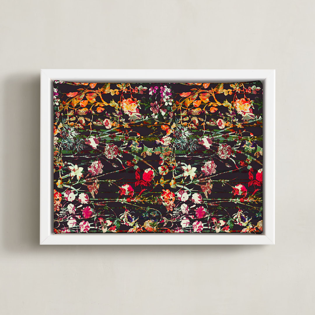 "Painted midnight garden" - Art Print in Crimson by Teo - Framed Canvas