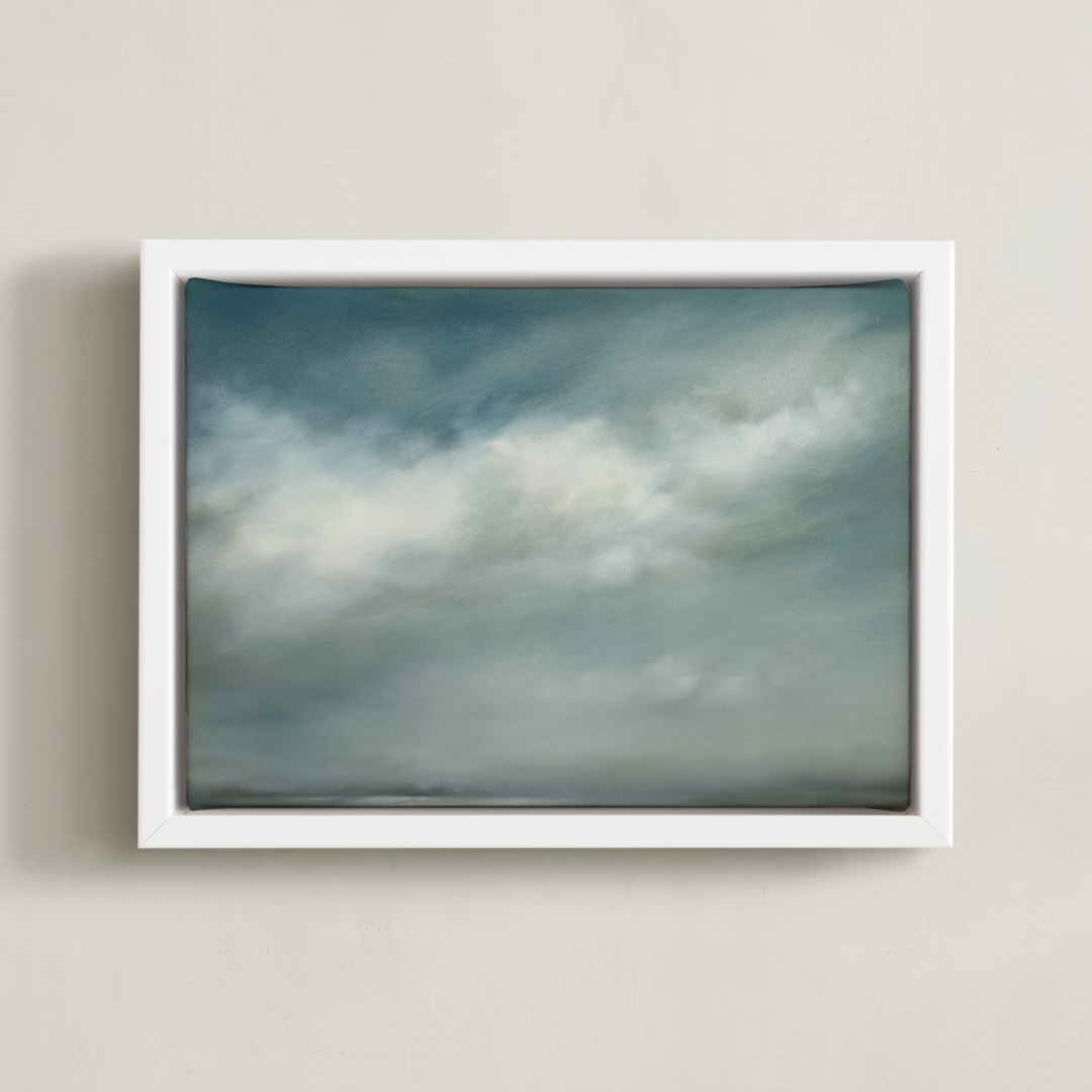 "Whisper in the Snow" - Art Print in teal green by Kelly Money - Framed Canvas