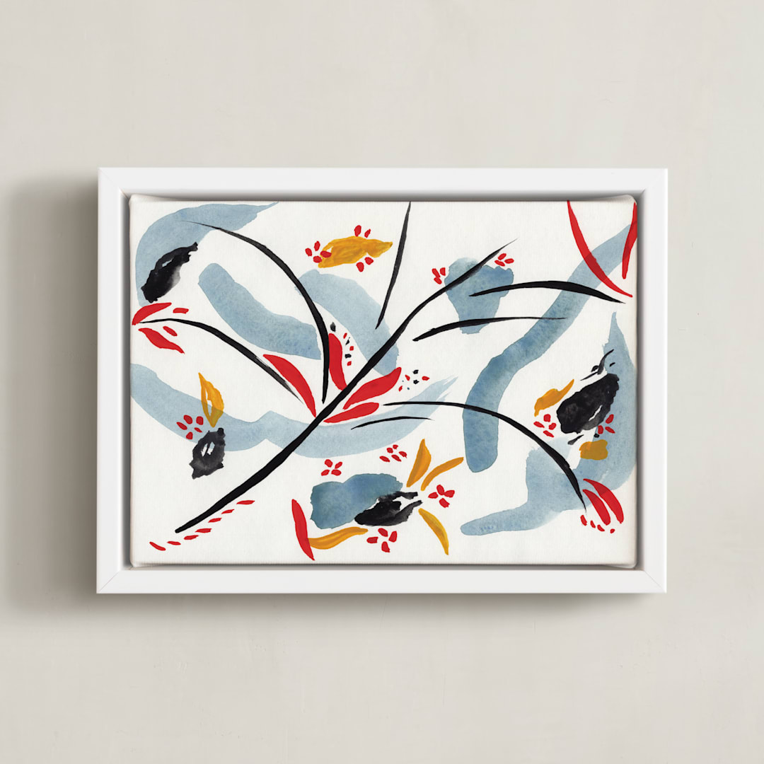 "Bloom on rain" - Art Print in indigo blue by FERNANDA MARTINEZ - Framed Canvas