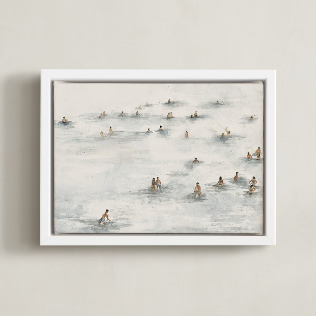 "on the beach" - Art Print in Beige Blue by Lulaloo - Framed Canvas