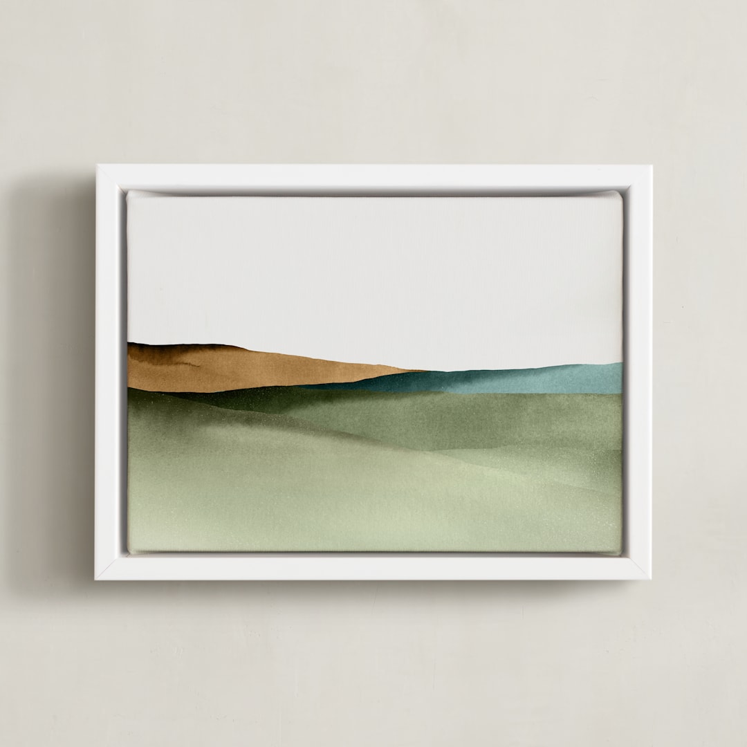 "Rolling Fields" - Art Print in green by Little Valley Studio - Framed Canvas