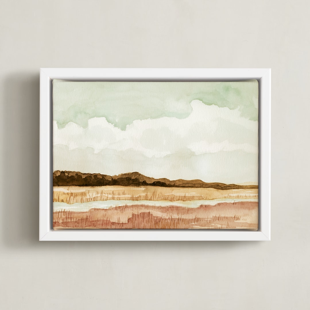 "Wetland" - Art Print in Golden Green by Field and Sky - Framed Canvas