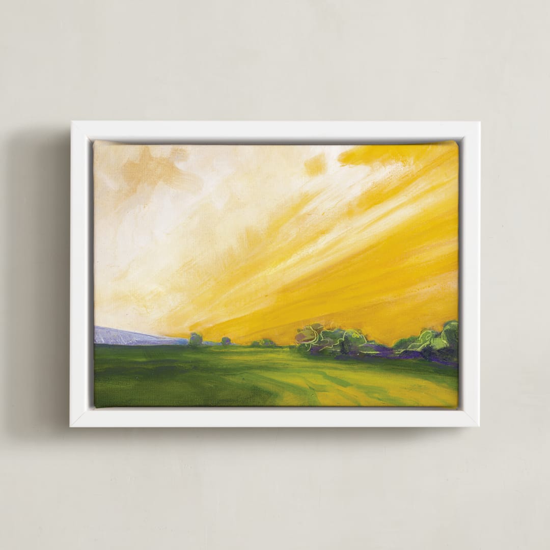 "Western Dawn" - Art Print in warm yellow by Stephanie Goos Johnson - Framed Canvas
