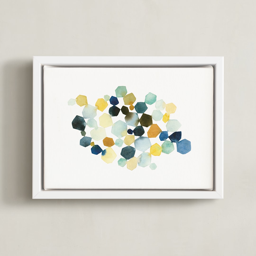 "Hexagon Cluster II" - Art Print in Yellow by Yao Cheng Design - Framed Canvas