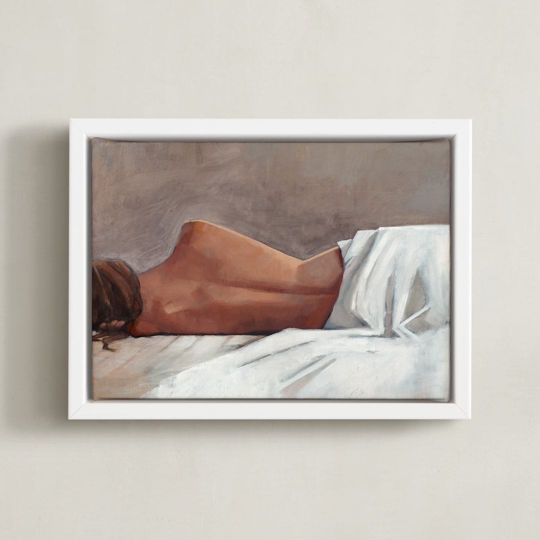 "Draped Figure Study in White" - Art Print in Crisp Linen White by Rachel Nelson - Framed Canvas