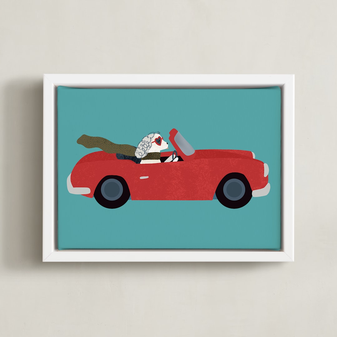 "Hollywood Travel Dogs" - Art Print in Sea by Jenna Holcomb - Framed Canvas