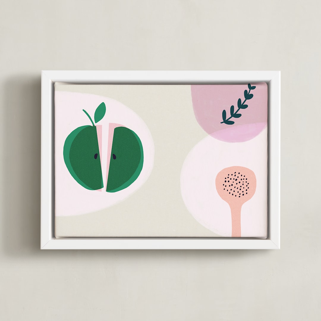 "Green Apple" - Art Print in Dusky pink by Francesca Iannaccone - Framed Canvas