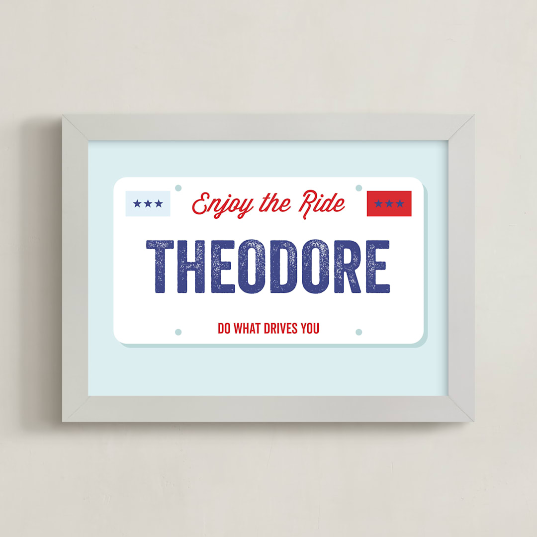 "License Plate" - Personalized Art Print in Cloud by Sarah Cohn - Framed