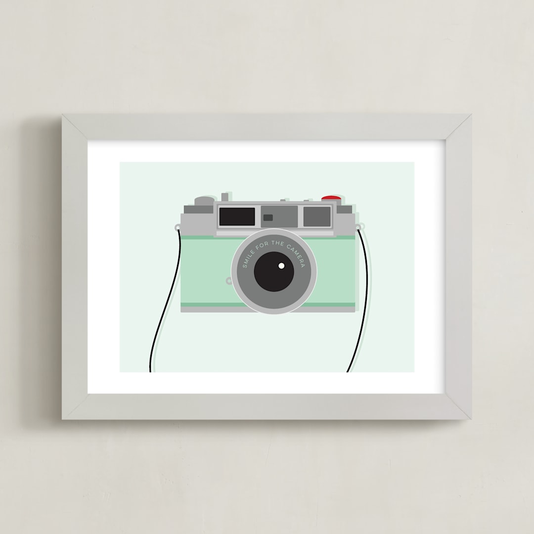 "Smile for the Camera" - Art Print in Mint Green by Sarah Cohn - Framed