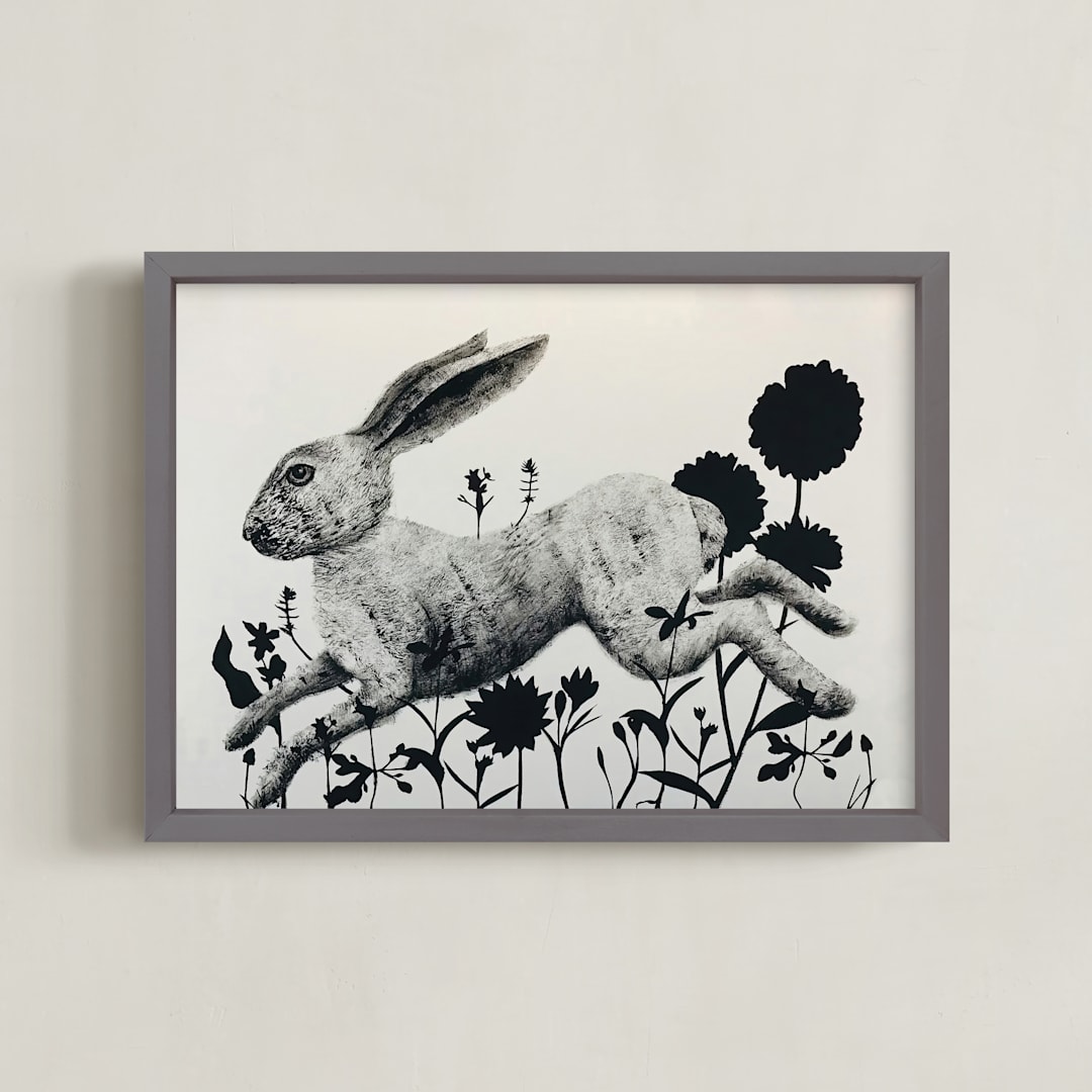 "Leaping Hare" - Art Print in Ash by Holly Hudson - Framed