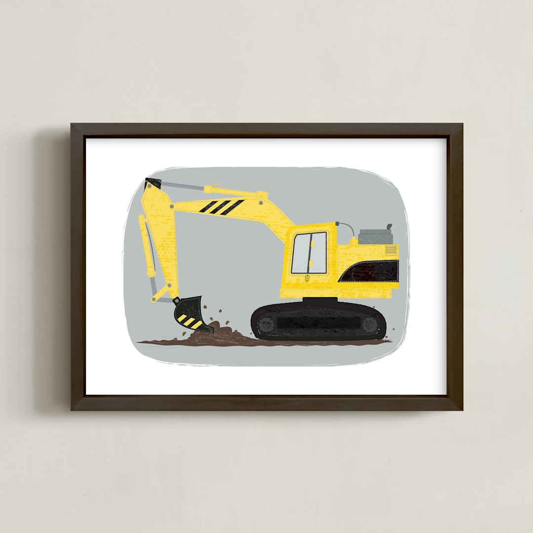 "The Construction Excavator" - Art Print in Gold Mechanic by Rebecca Marchese - Framed