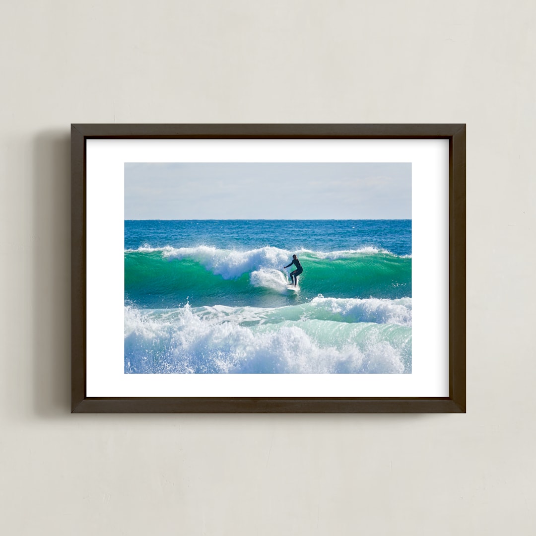 "Surfer Dude " - Art Print in ocean blue green by Sea and Sky - Framed