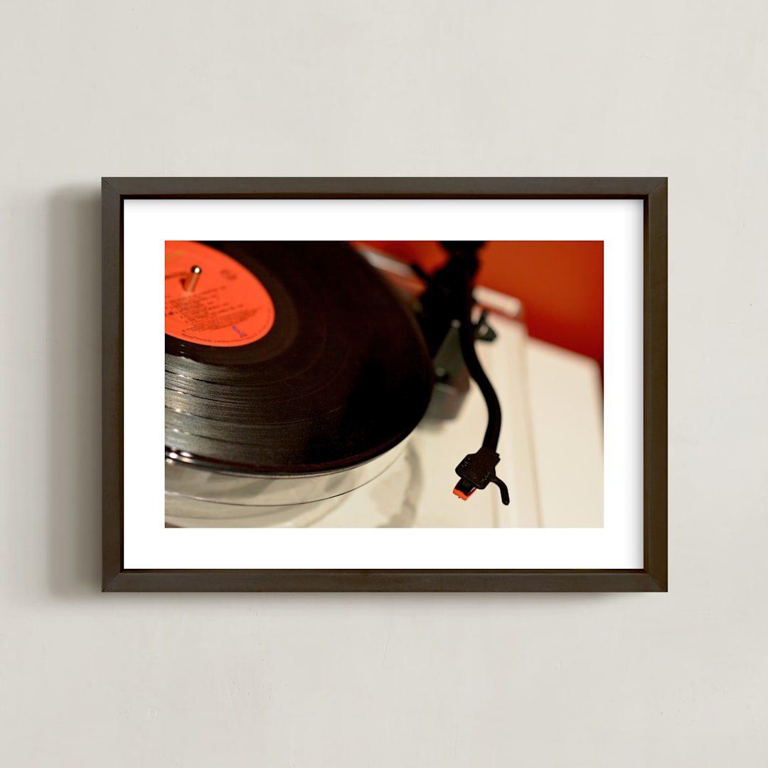 "Put The Needle On The Record" - Art Print in Retro Red by Jonathan Brooks - Framed