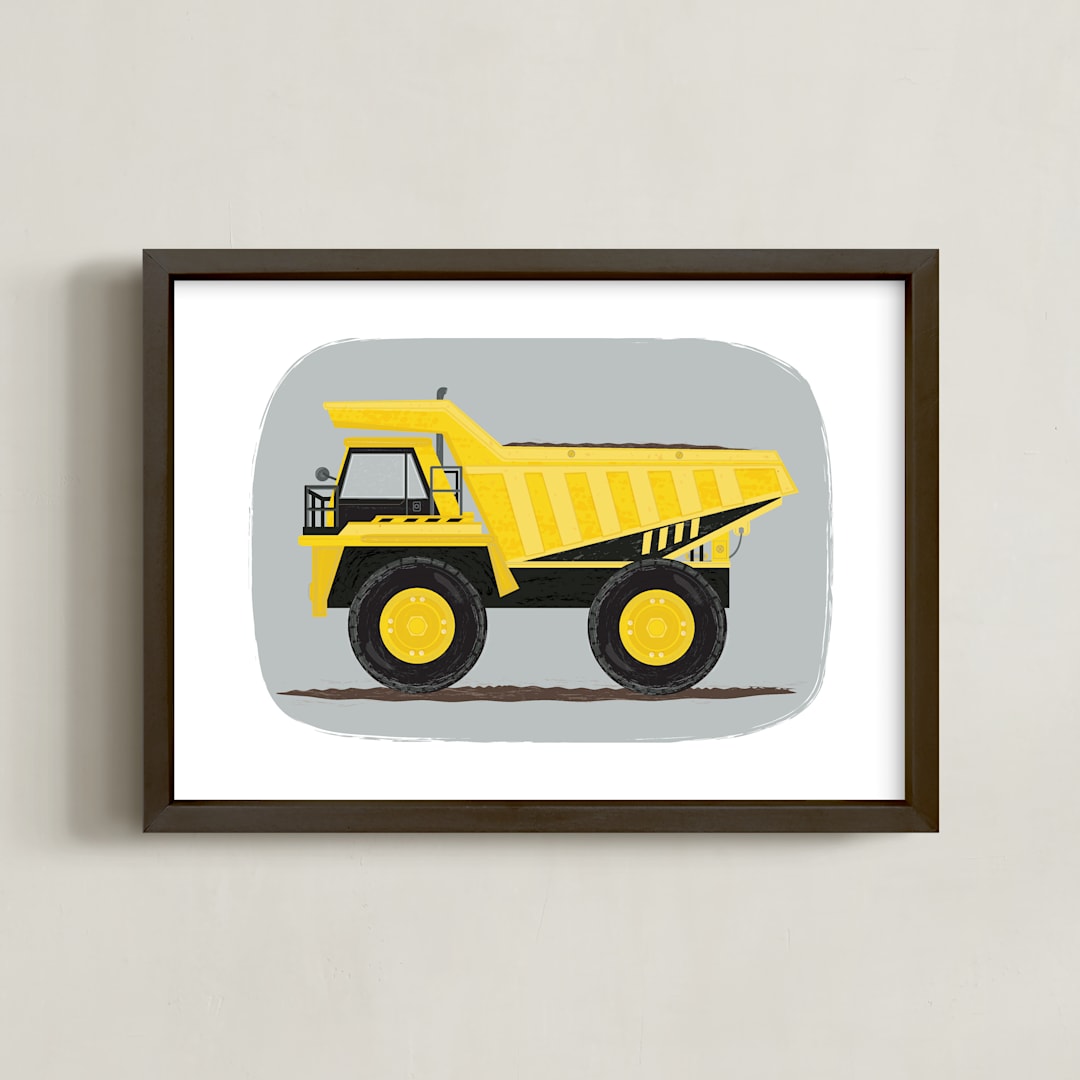 "The Construction Dump truck" - Art Print in Finch Yellow by Rebecca Marchese - Framed