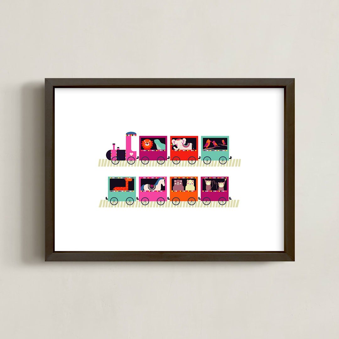 "Animal Train" - Art Print in Pinkie by Rebecca Humphreys - Framed