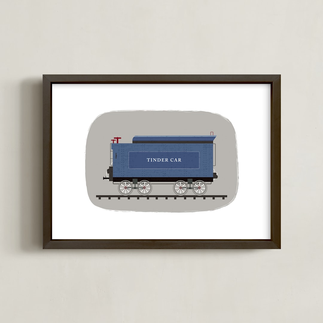 "Vintage Tinder Car Train" - Art Print in blue valley by Rebecca Marchese - Framed