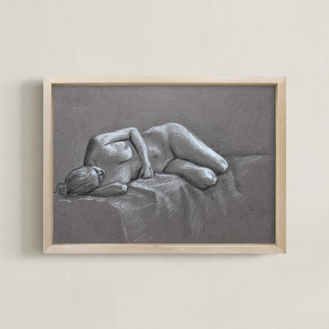 "Restful" - Art Print in Charcoal Gray by Anne Morrison - Framed