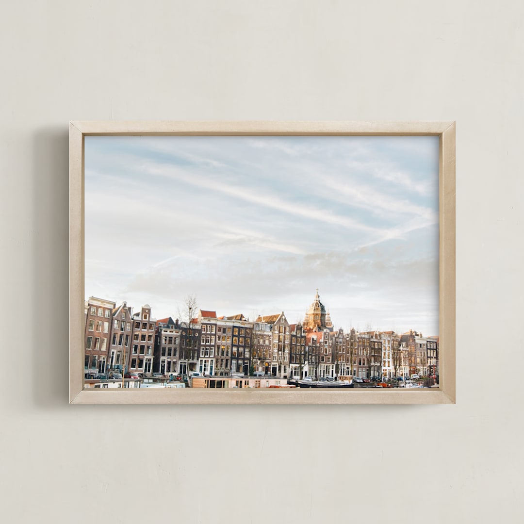 "Minimalist Sunset in Amsterdam" - Art Print in Sunset Blue by The One With Wanderlust - Framed