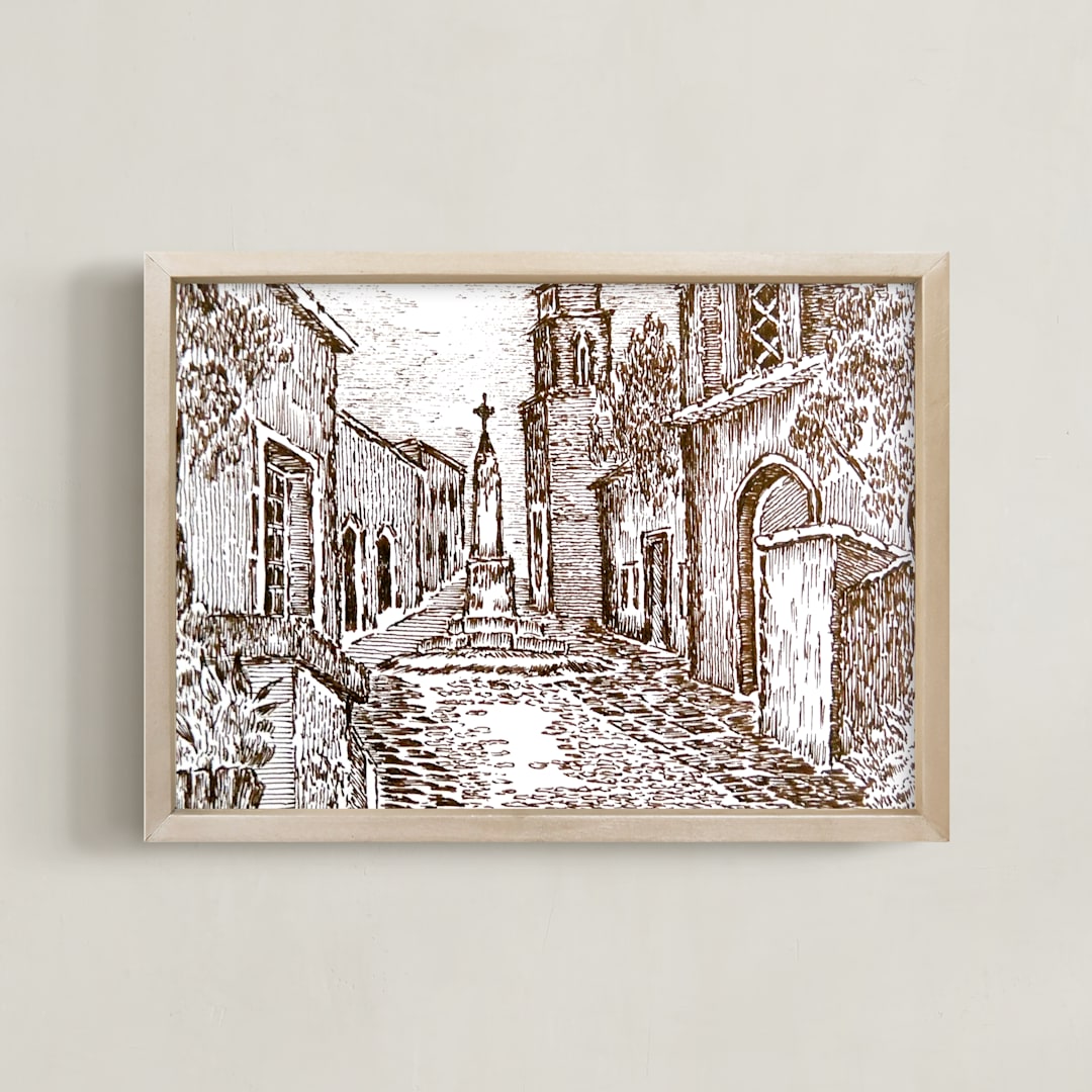 "Cross pathway" - Art Print in Dark brown by Nene - Framed