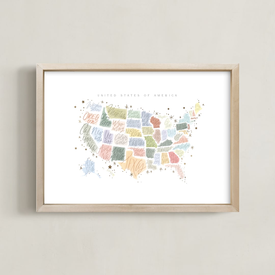 "United States lettered" - Art Print in Peach by Hannah Williams - Framed