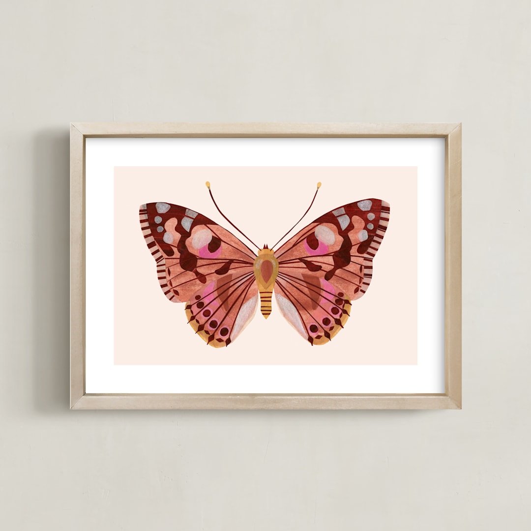 "Paper Wings" - Art Print in Peach Sunset by Sarah Knight - Framed