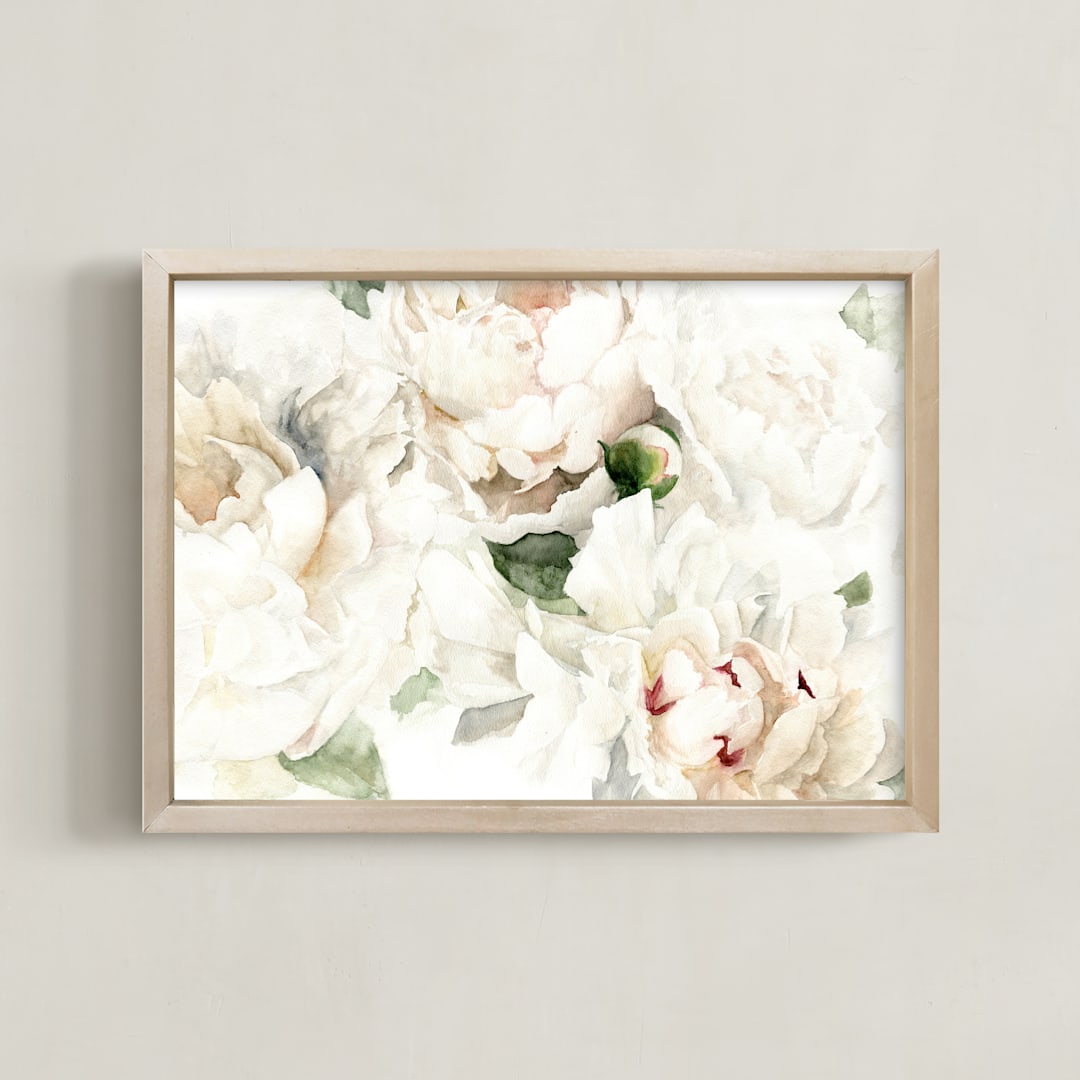 "Bushel of Ivory Peonies" - Art Print in Ivory by Jess Blazejewski - Framed
