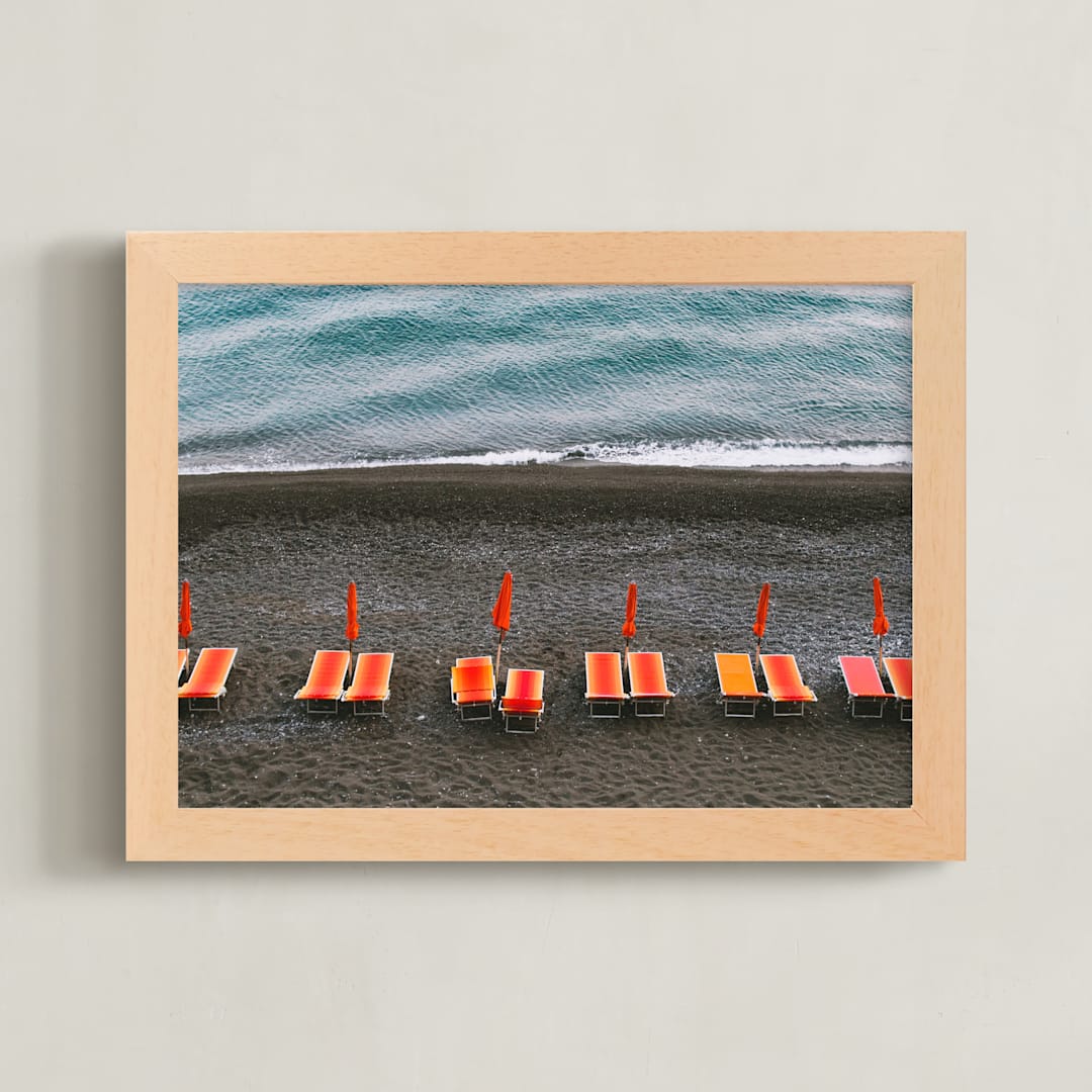 "Positano Spiaggia" - Art Print in Tangerine by Britney Folena - Framed