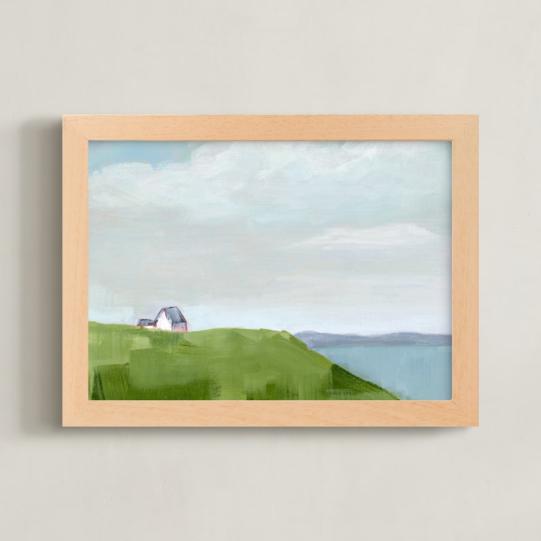 "House on the Hill" - Art Print in Ocean Blue by Jen Tips - Framed