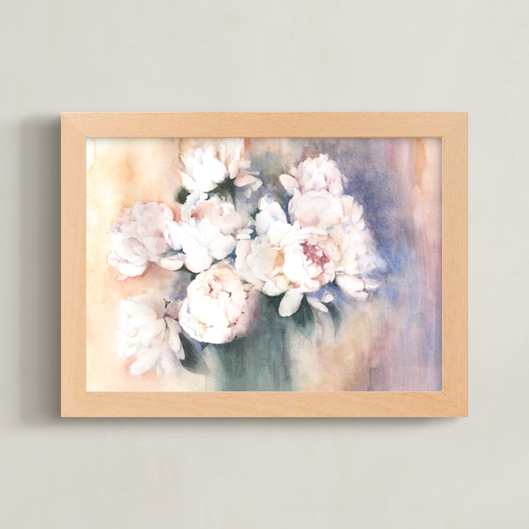 "white peonies" - Art Print in light peach by XL - Framed