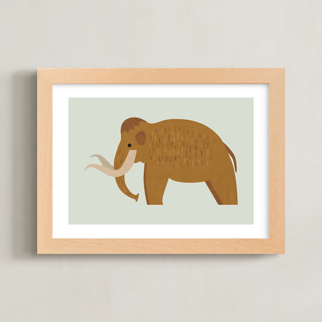 "Woolly Mammoth" - Art Print in Light Green by Amy Mullen - Framed