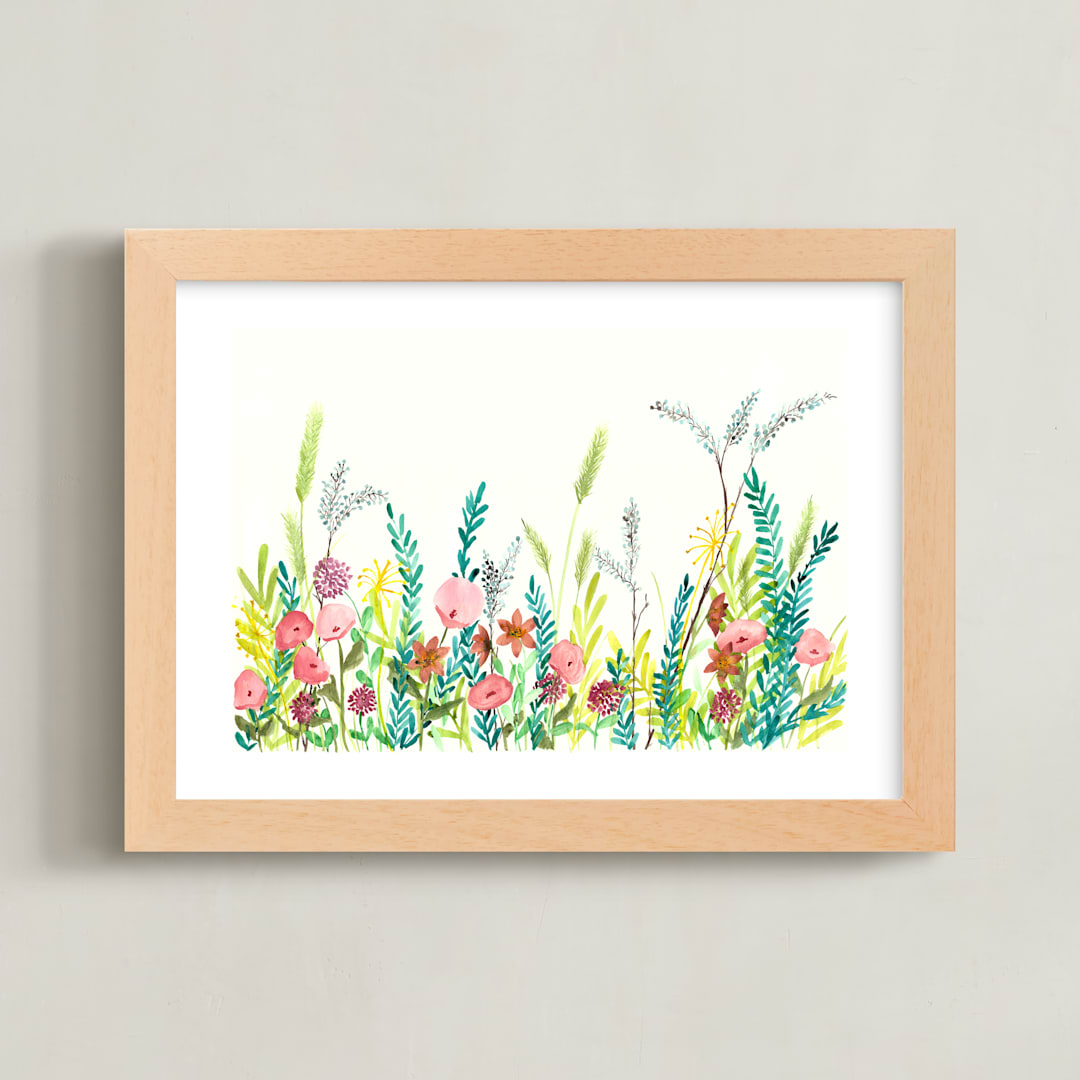 "Wildflower and Free" - Art Print in Chartreuse Green by Lizzie Bowman - Framed