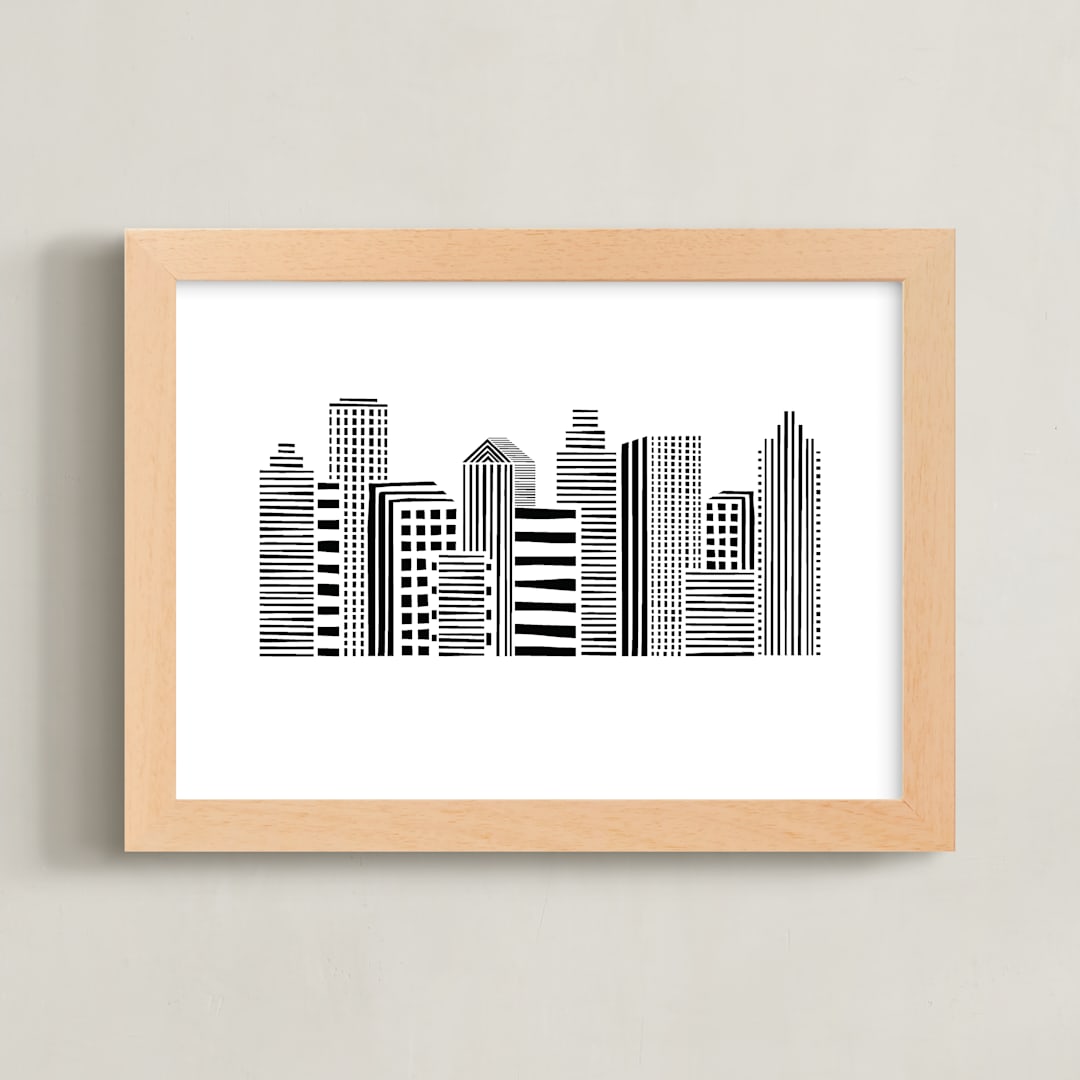 "Linear Cityscape" - Art Print in Black by Daniela - Framed