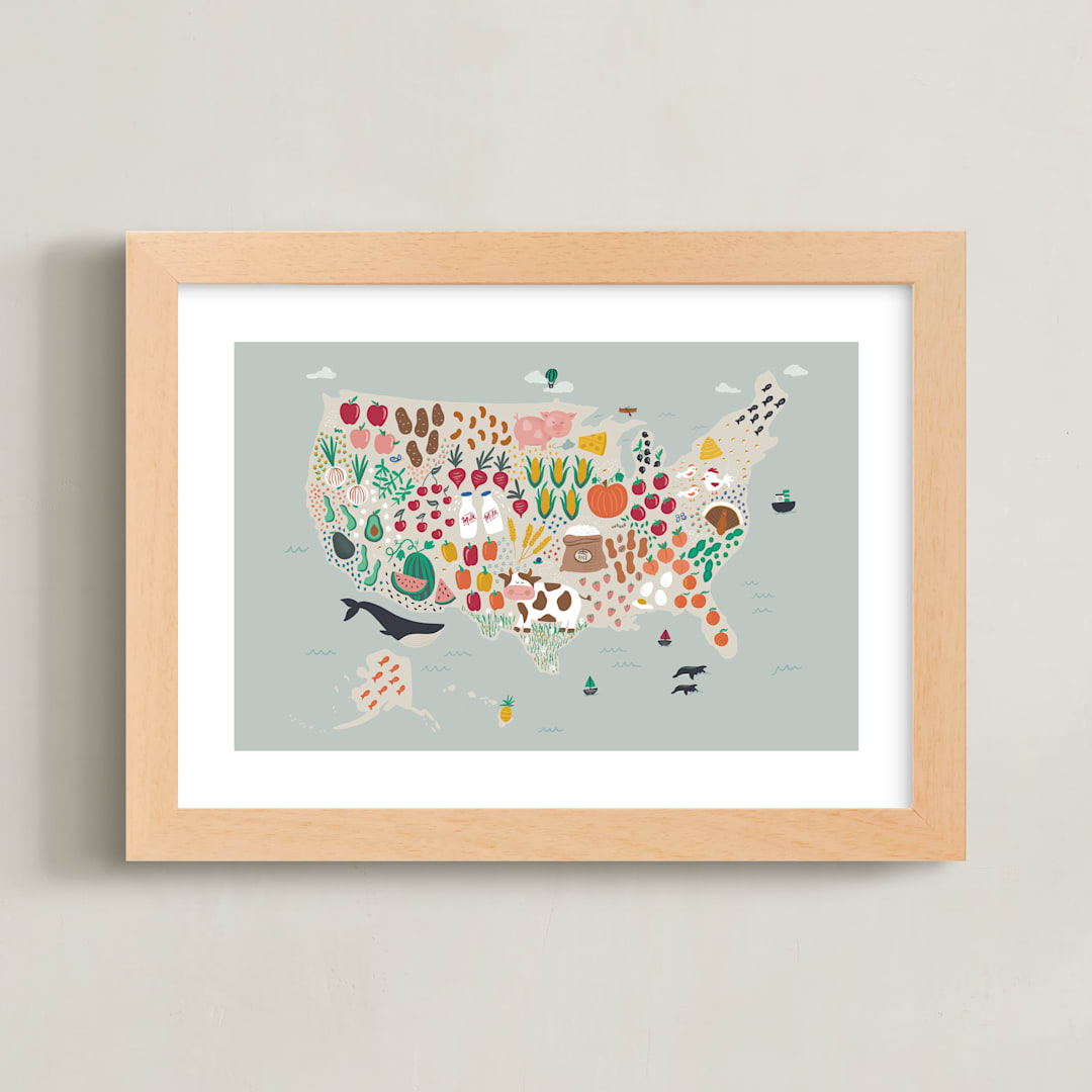 "US Agriculture" - Art Print in Robin's Egg by Joanna Griffin - Framed
