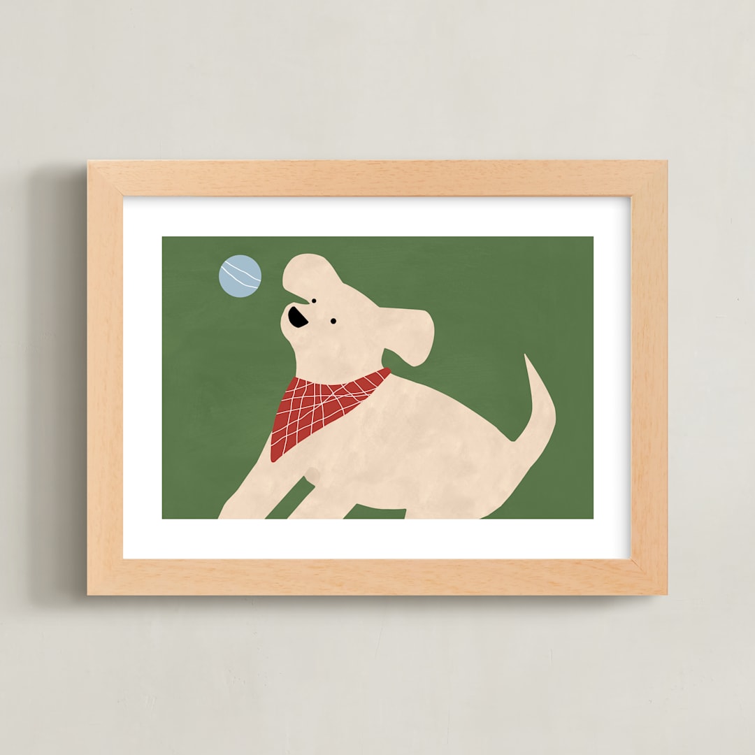 "Fetch 2" - Art Print in Shamrock Green by Jen Tips - Framed