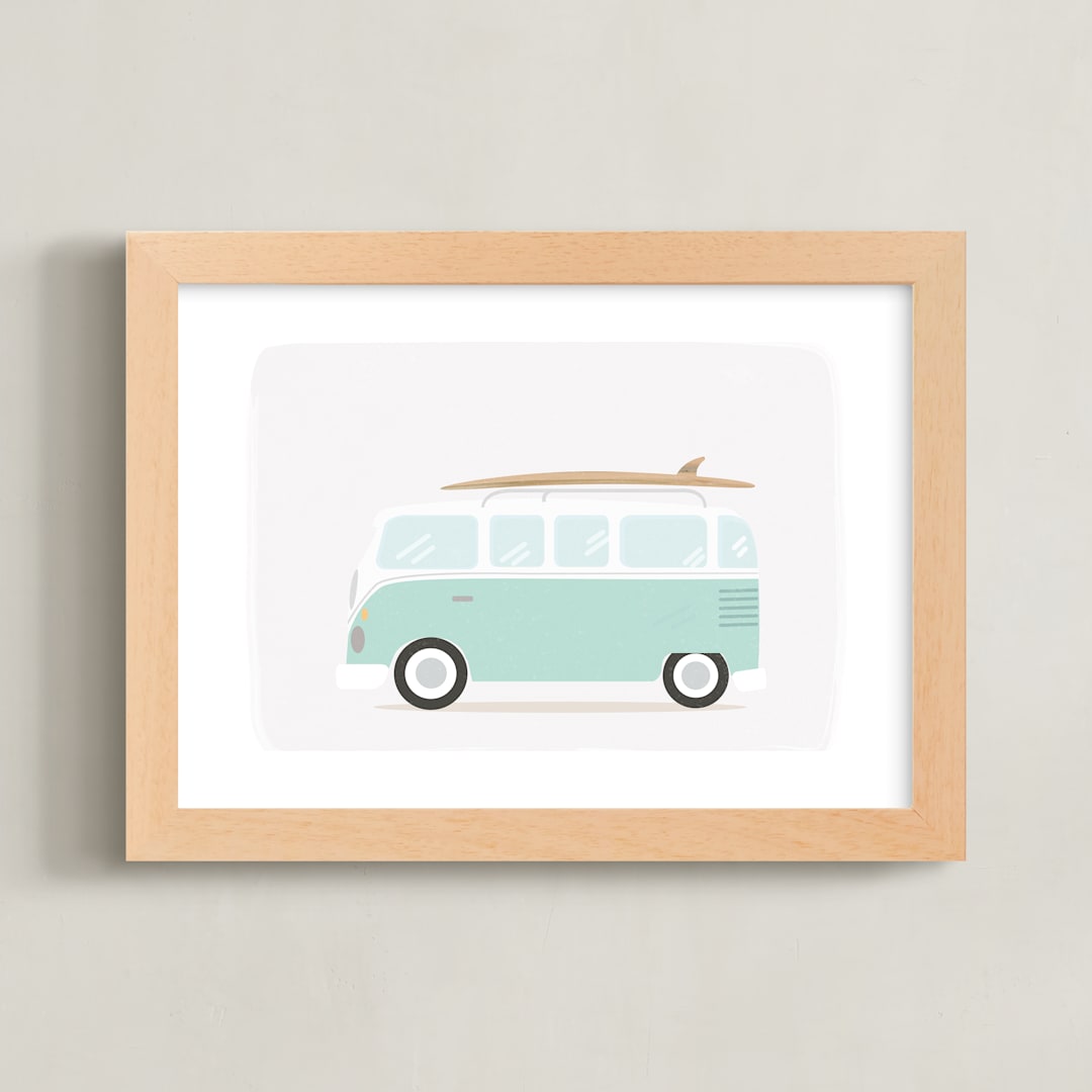"Beach Bus" - Art Print in Seafoam by Itsy Belle Studio - Framed