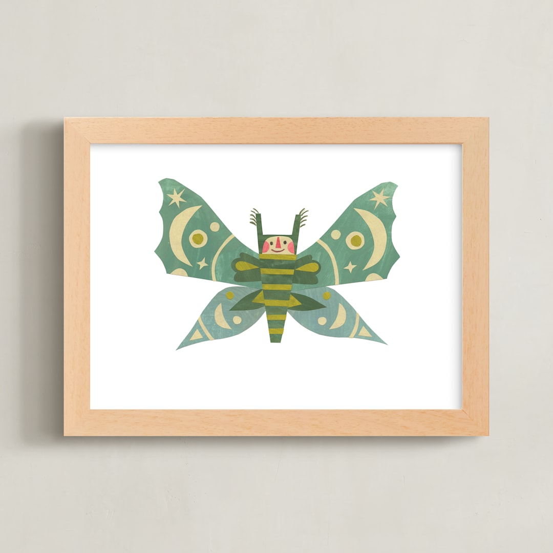 "Midnight Moth" - Art Print in Ocean Teal by Sarah Hand - Framed