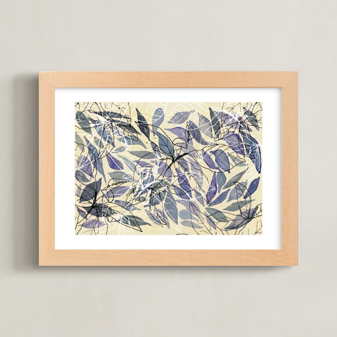 "Handle with care" - Art Print in Delicate Plumbago by Bethania Lima - Framed