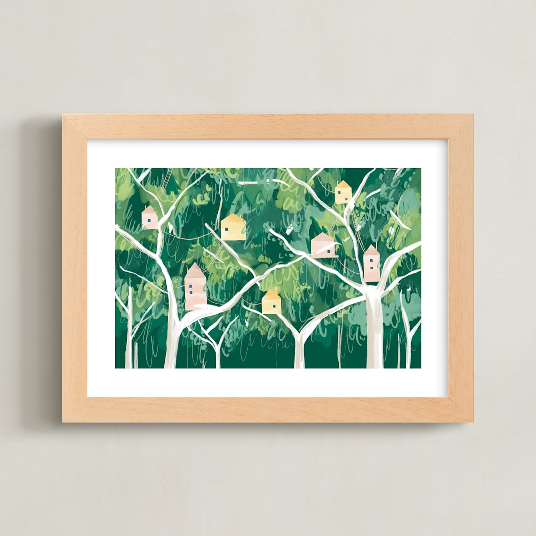 "Forest Village" - Art Print in Jungle by Krissy Bengtson - Framed