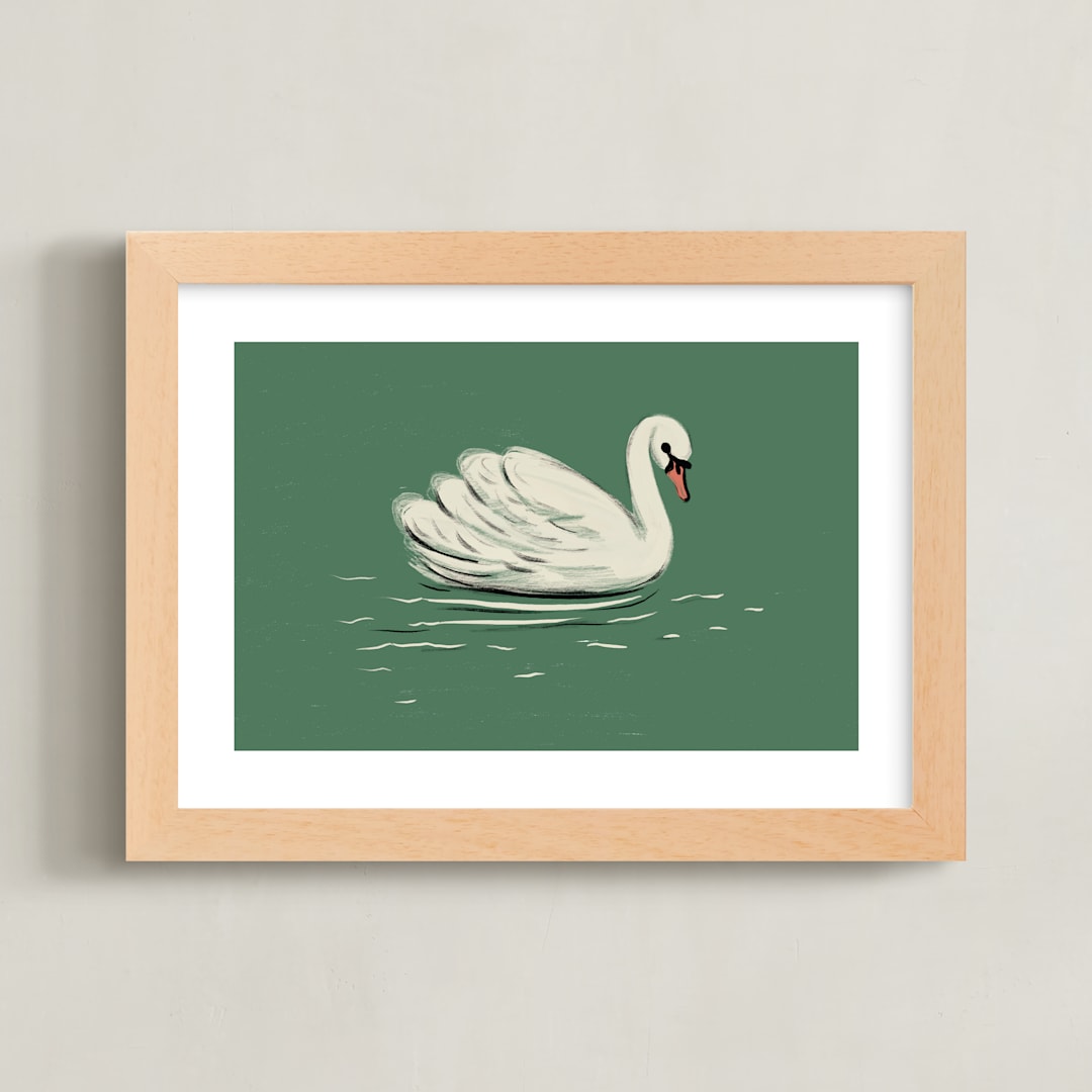 "White Swan" - Art Print in Moss by Ani Somi - Framed